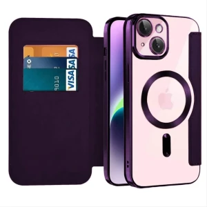 Etui do iPhone 14 typu książka Book Magsafe Lens Protect, z klapką, głęboka purpura