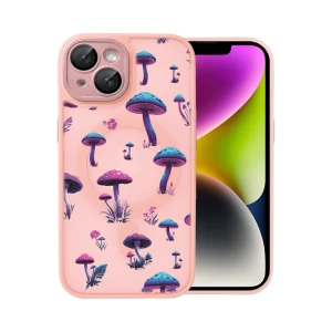 Etui do iPhone 14 Color Flush z Magsafe, z osłoną aparatu, z nadrukiem magiczne grzybki, różowe