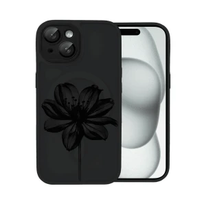 Etui do iPhone 15 Color Flush z Magsafe, z osłoną aparatu, z nadrukiem czarny kwiat, czarne