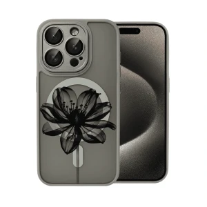 Etui do iPhone 15 Pro Max Color Flush z Magsafe, z osłoną aparatu, z nadrukiem czarny kwiat, tytanowe