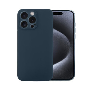 Etui do iPhone 15 Pro silikonowe z mikrofibrą soft touch z osłoną na aparat, granatowe