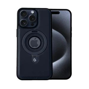 Etui do iPhone 15 Pro Slim Leather MagSafe Stand z podstawką i widocznym logo, granatowe