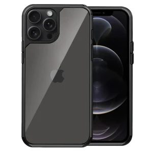 Etui do iPhone 12 Pro, przeźroczyste, matowe boki, twardy tył, czarne