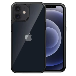 Etui do iPhone 12, przeźroczyste, matowe boki, twardy tył, czarne
