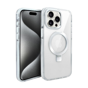 Etui do iPhone 15 Pro Max Clear Steel MagSafe, z podstawką, przeźroczysty tył, biała ramka
