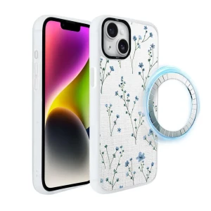 Etui do iPhone 14 IBIZU DropGuard Matt z MagSafe, Pastel Bloom, Niebieski sen