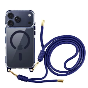Etui do iPhone 17 Pro Max, MagSafe, ze smyczą, na ramię, crossbody, granatowe