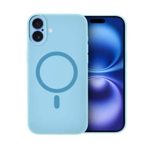 Etui do iPhone 16, silikonowe z MagSafe, mikrofibra soft touch z osłoną na aparat, jasny niebieski