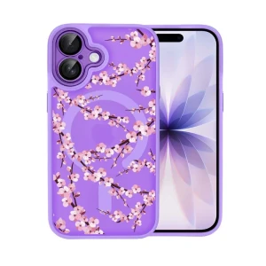 Etui do iPhone 17 Color Flush z MagSafe, z osłoną aparatu, sakura kwiat wiśni, fioletowe