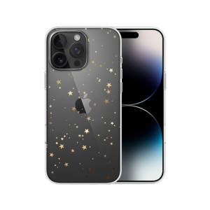 Etui do iPhone 14 Pro Max, złote gwiazdki, przeźroczyste