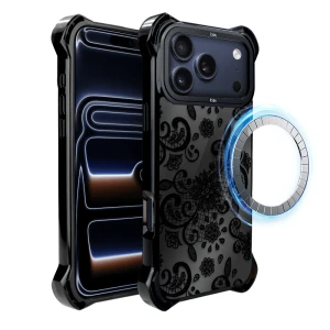 Etui do iPhone 17 Pro Max IBIZU DropGuard Ultra z MagSafe, Midnight, Koronkowa Czerń