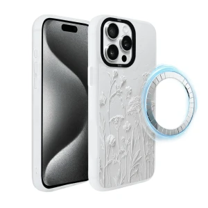 Etui do iPhone 15 Pro IBIZU DropGuard Matt z MagSafe, Relief Garden, Suszone kwiaty polne