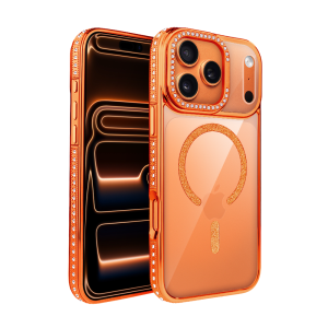 Etui do iPhone 17 Pro Diadem Glow, przeźroczyste z MagSafe, błyszczące z podstawką, pomarańczowe