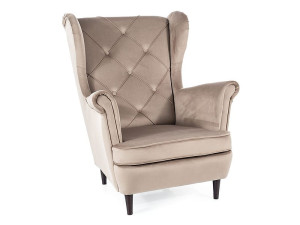 Fotel uszak LADY VELVET ciemno beżowy/wenge