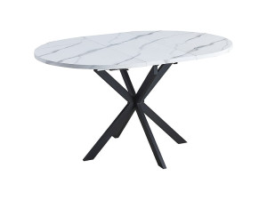 Stół GASTON 100(135)x100 biały efekt marmuru/czarny mat