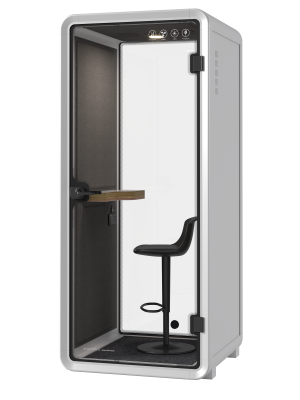 Kabina akustyczna do biura jednoosobowa Small Booth 3D biały/szary z siedziskiem