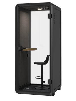 Kabina akustyczna do biura jednoosobowa Small Booth czarny/szary 3D z siedziskiem
