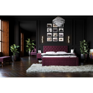Łóżko tapicerowane M&K Foam Koło GLAMOUR Rozmiar - 200x200, Tkanina łóżek Koło - grupa 2, Typ łóżka - z pojemnikiem, stelaż RM, Zagłówek - Zagłówek z kryształkami Swarovskiego
