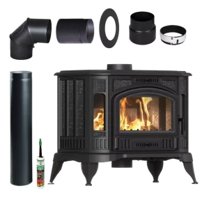 Piec żeliwny Koza K9 Eco fi 150 mm 8 kW zestaw podłączeniowy