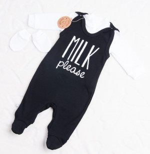 Śpiochy z nadrukiem Milk please + kaftanik