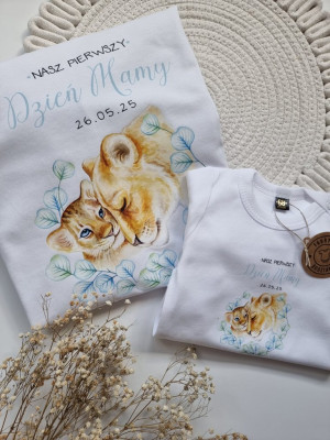 Komplet z nadrukiem lwów na pierwszy Dzień Mamy