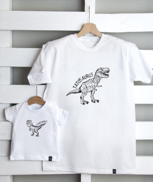 komplet dla taty i dziecka z dinozaurami