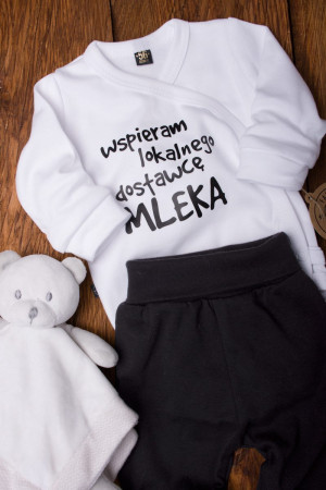 Komplet body Wspieram lokalnego dostawcę mleka + czarne półśpiochy lub spodnie