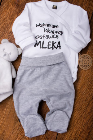 Komplet Body Wspieram lokalnego dostawcę mleka + szare półśpiochy lub spodnie