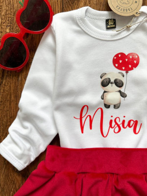 Białe body/koszulka Panda z balonem i imieniem