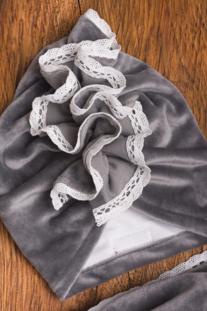 Komplet welurowy szary turban + chusta