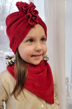 Komplet welurowy czerwony turban + chusta