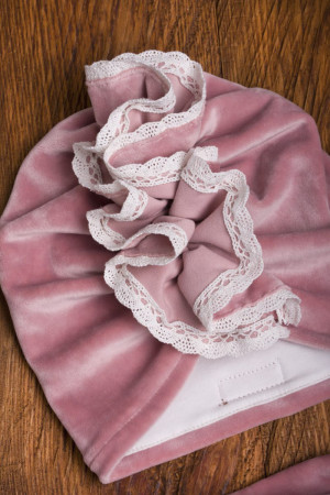 Komplet welurowy różowy turban + chusta