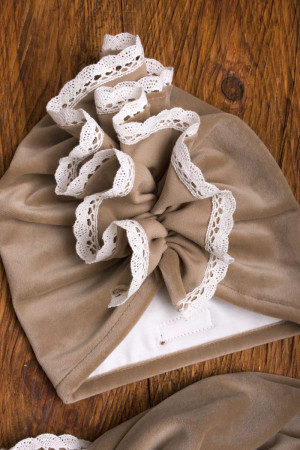 Komplet welurowy beżowy turban + chusta
