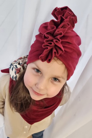 Komplet welurowy bordowy turban + chusta