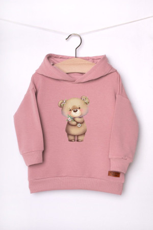 Bluza z kapturem z uszkami z nadrukiem misia z kwiatuszkami