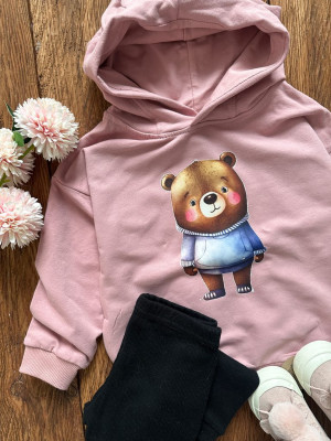 Bluza z kapturem z uszkami z nadrukiem niedźwiadka z rumieńcami