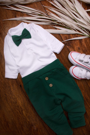 Elegancki komplet dla chłopca body polo + mucha + spodnie