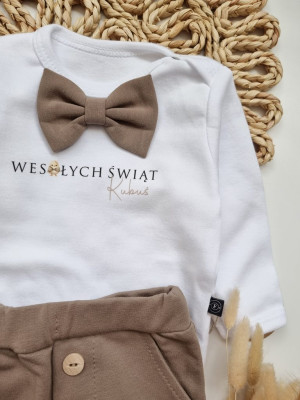Body/Koszulka z beżową muchą Wesołych Świąt+imię