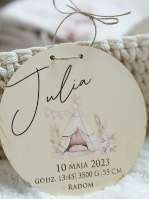 Drewniana tabliczka metryczka boho tipi