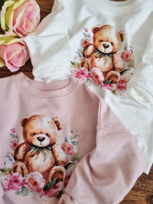 Bluza dziecięca z nadrukiem misia w kwiatach