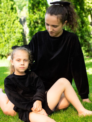 Komplet welurowy dla mamy i dziecka kolor czarny