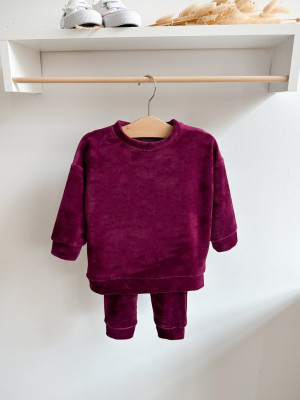 Dziecięcy komplet welurowy- fuksjowy bluza + spodnie