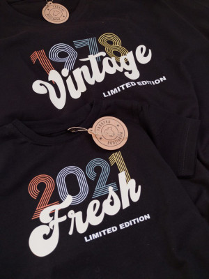Komplet dla taty i dziecka z nadrukiem vintage fresh