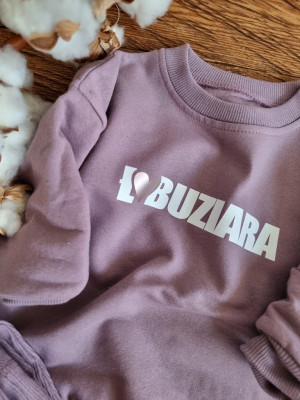 Wrzosowy zestaw getry prążek i bluza z nadrukiem Ł❤buziara