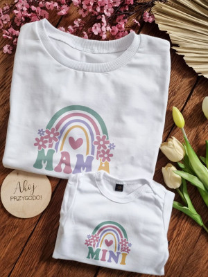 Komplet mama + mini z nadrukiem tęczy