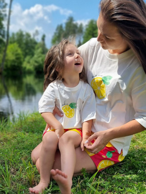 Komplet piżam dla mamy i córki cytryny