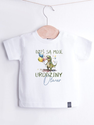 Koszulka dziecięca z nadrukiem dinozaura z balonami