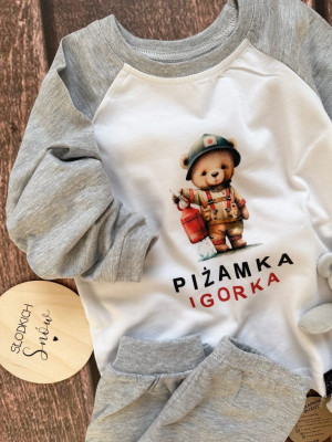 Piżama dziecięca z imieniem miś strażak