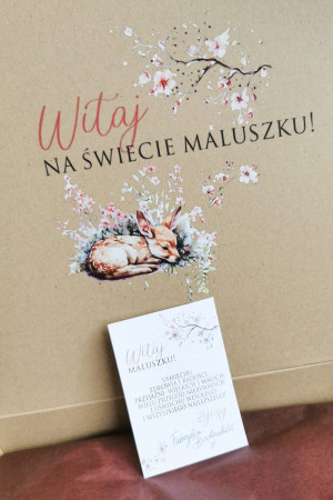 Ozdobne pudełko na wyprawkę dla maluszka + liścik z życzeniami sarenka