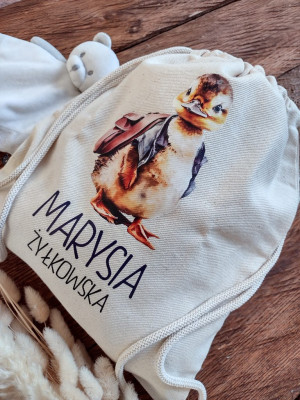 Worek dla dziecka z nadrukiem kaczuszki z plecakiem + imię